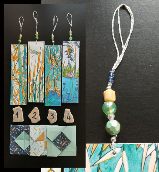 Gros plan sur accroches et pochettes assorties - S&eacute;rie Au bord de l'&eacute;tang